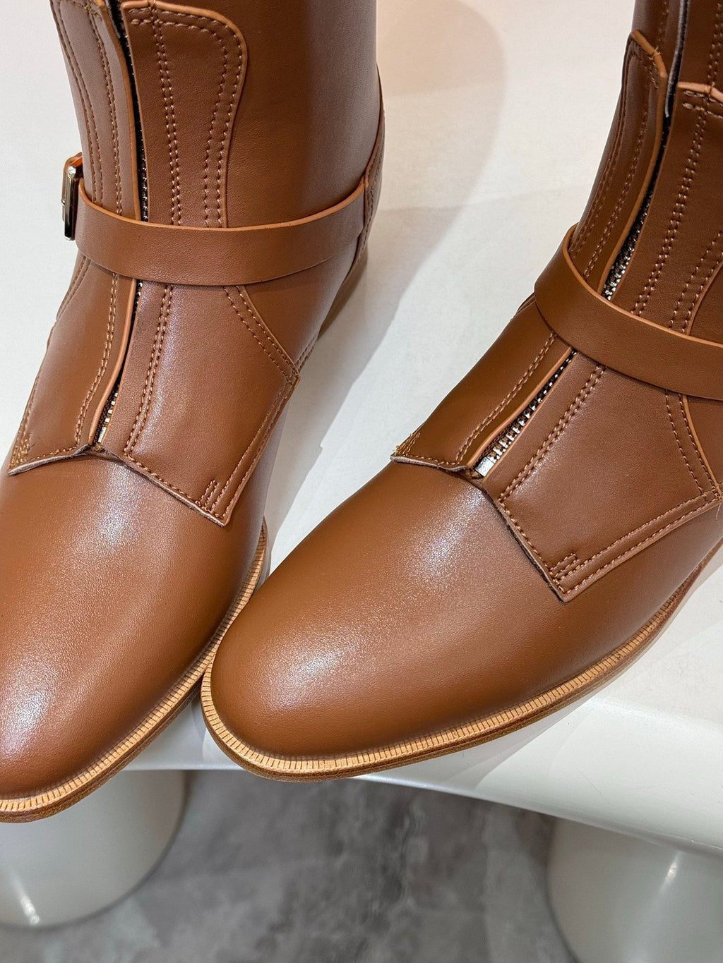 HERMES 25S RIDING BOOTS IN BROWN LAMBSKIN WITH SILVER HARDWARE