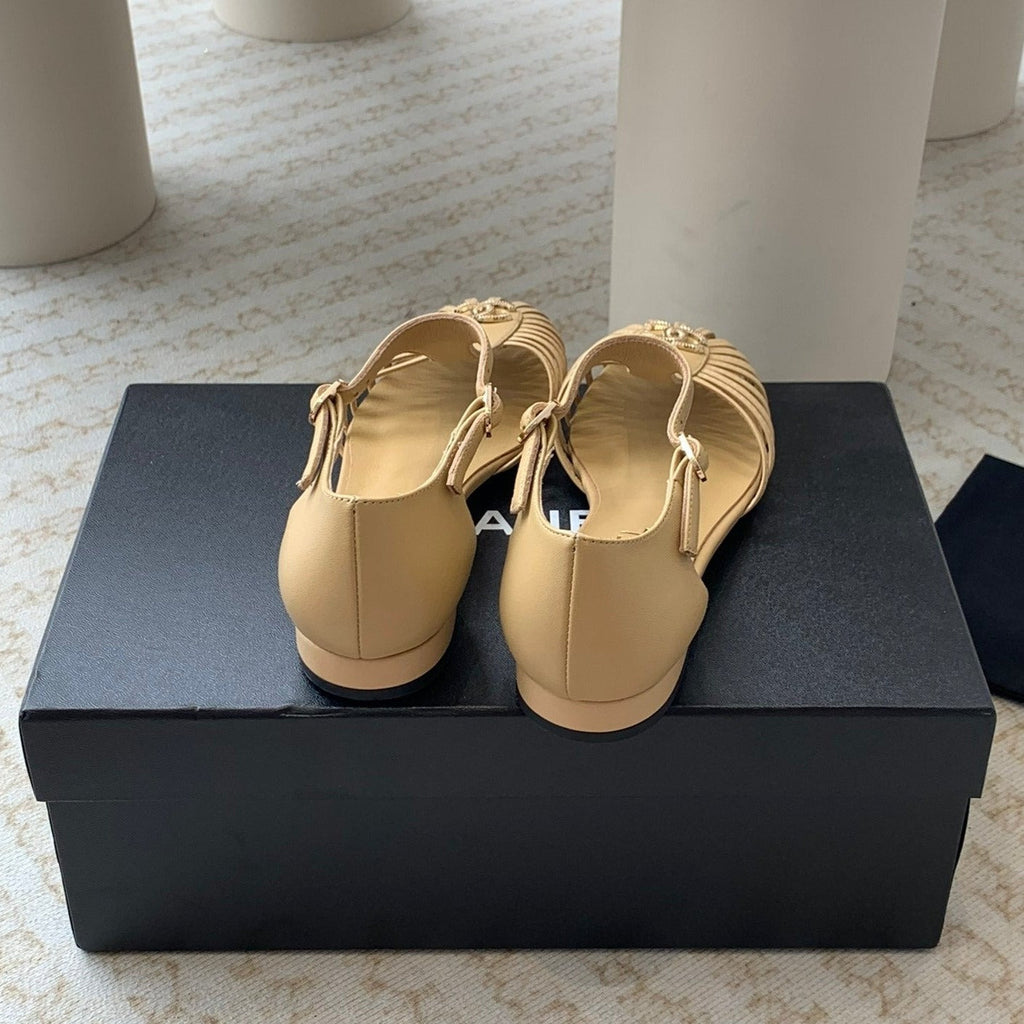 CHANEL Summer New Hollow Roman Sandals Metalic gold Sheepskin