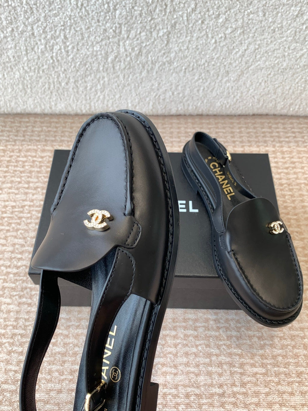 CHANEL MOASIN SLINGBACK IN BLACK CALFSKIN