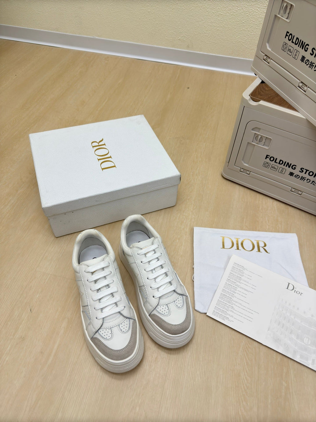 DIOR STAR PLATFORM SNEAKER IN WHITE CALFSKIN AND SUEDE