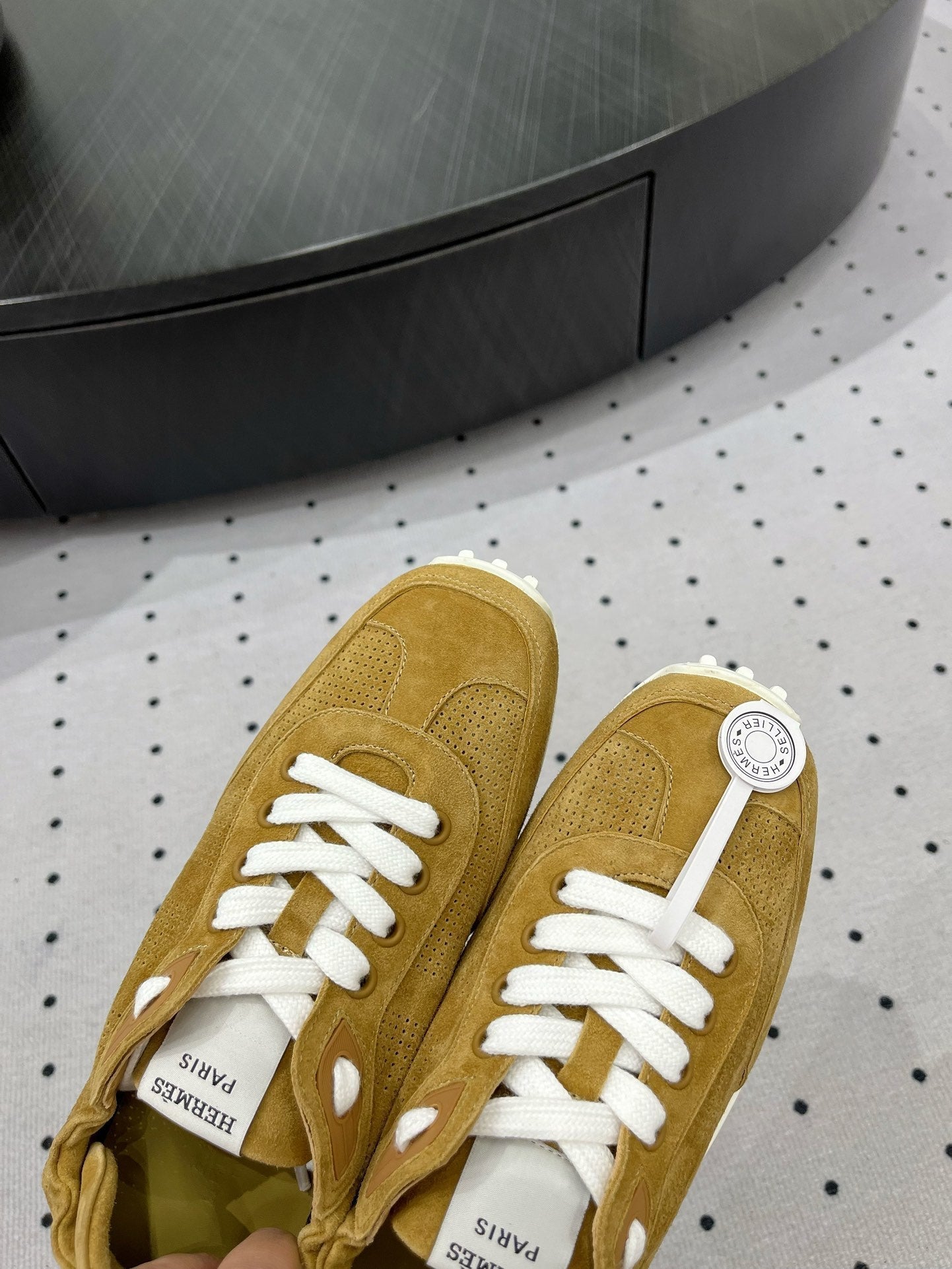 HERMES TRAIL SNEAKER IN DIJON YELLOW SUEDE