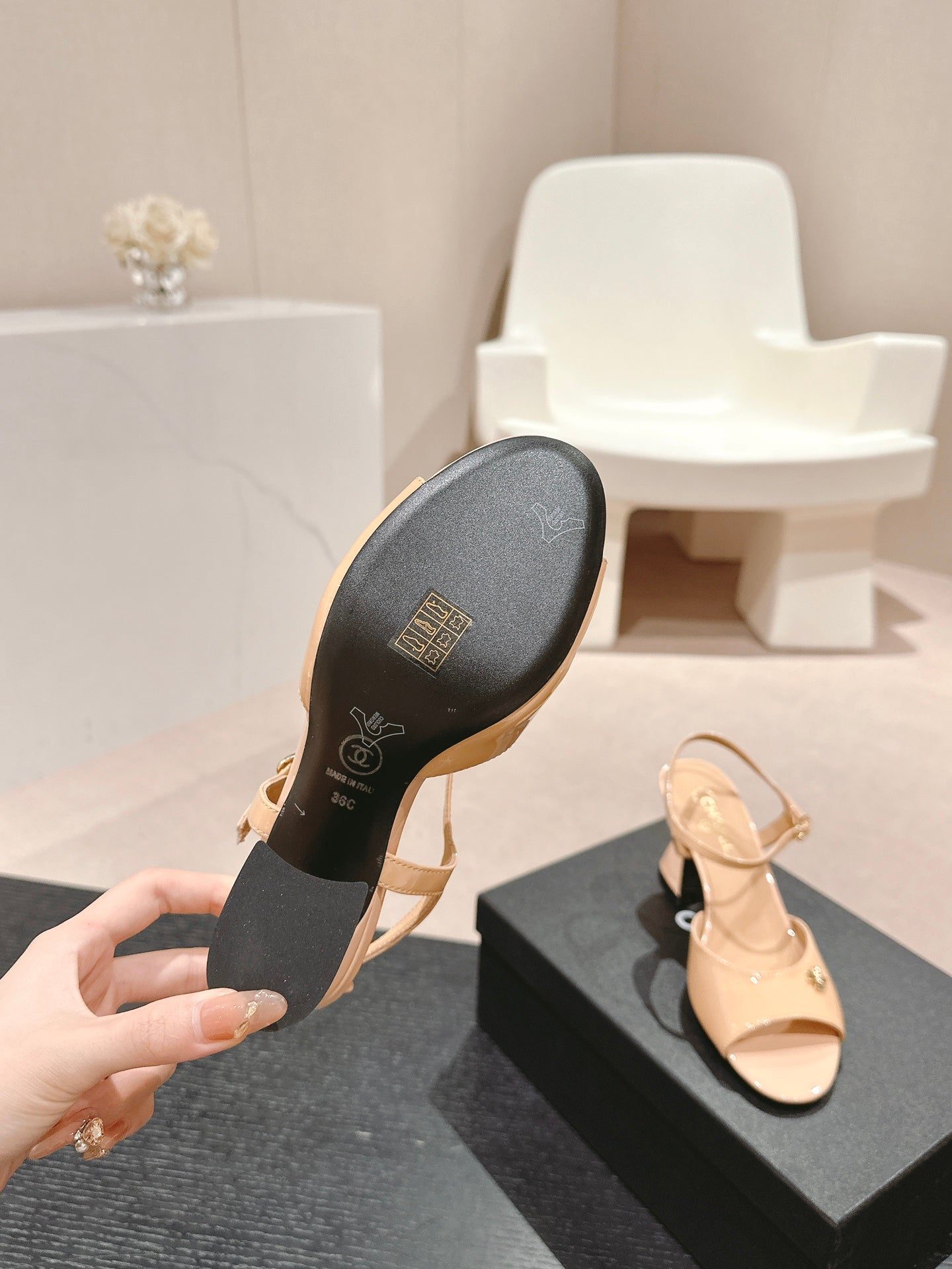 CHANEL HIGH HEELS SANDAL IN BISQUE CREAM LAMBSKIN