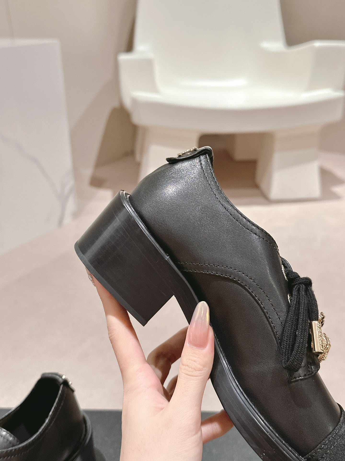 CHANEL OXFORD SHOES BLACK SHEEPSKIN