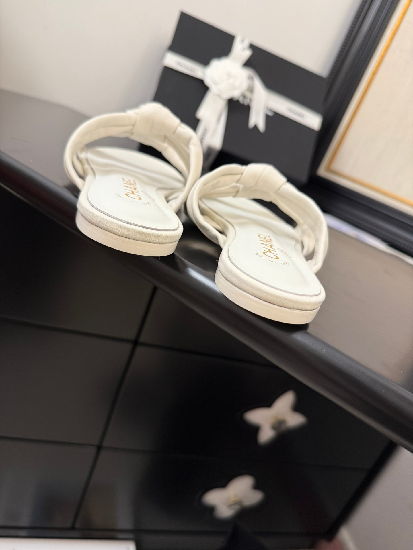 CHANEL 25C Three Strap Mule White Lambskin 233558