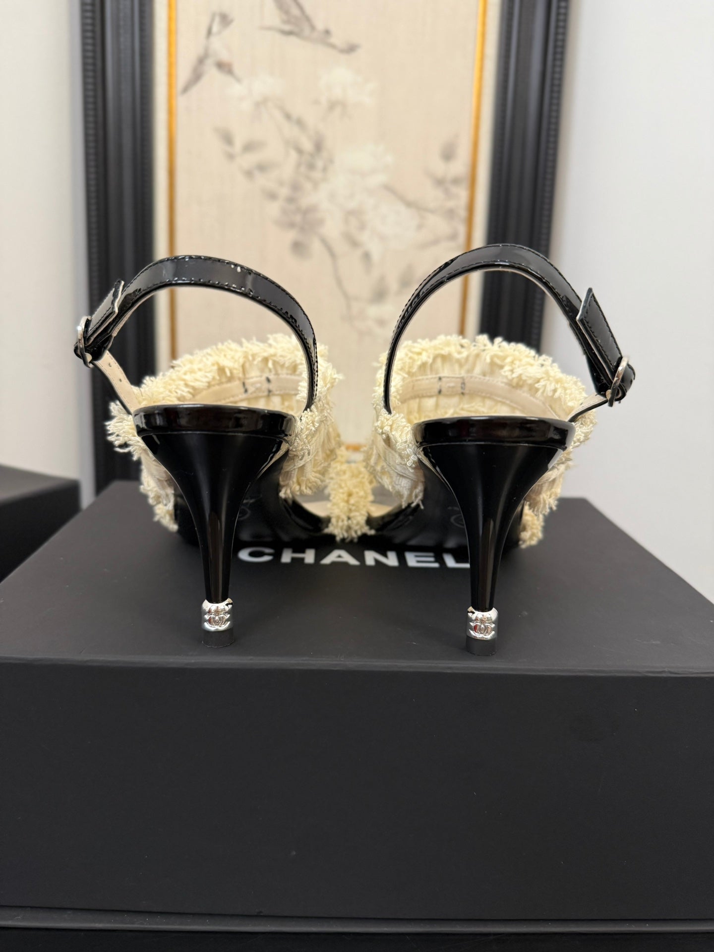 CHANEL WHITE GROSGRAIN CANVAS BOW SLINGBACK SANDALS