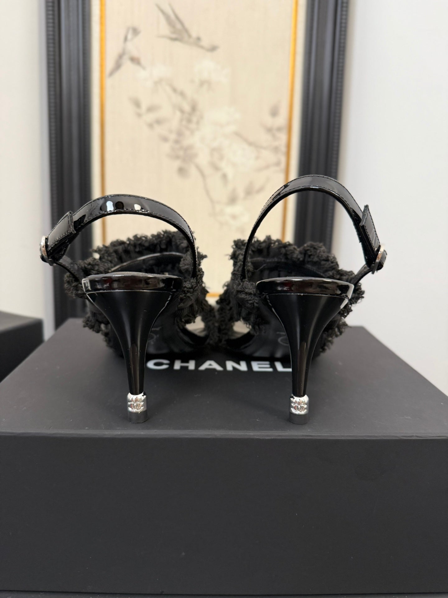 CHANEL BLACK GROSGRAIN CANVAS BOW SLINGBACK SANDALS
