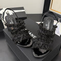 CHANEL BLACK GROSGRAIN CANVAS BOW SLINGBACK SANDALS