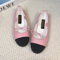 CHANEL FLAT MARY JANE PUMPS IN BABY PINK LAMBSKIN MIX BLACK FABRIC