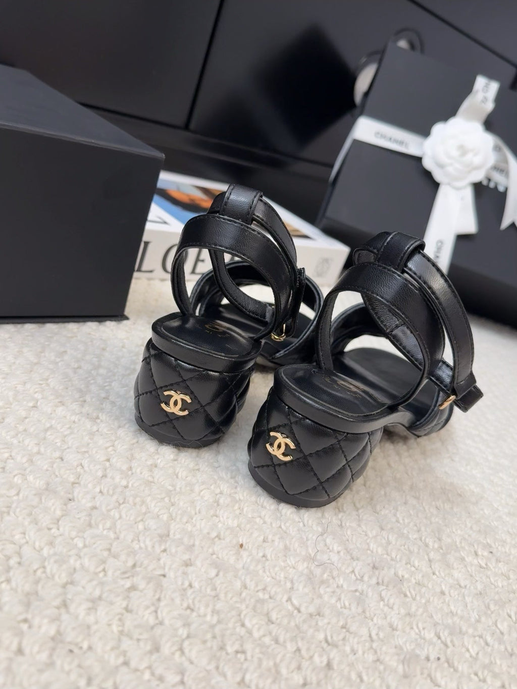 CHANEL 25C Sandal 45mm Open Heel Black Lambskin 233491