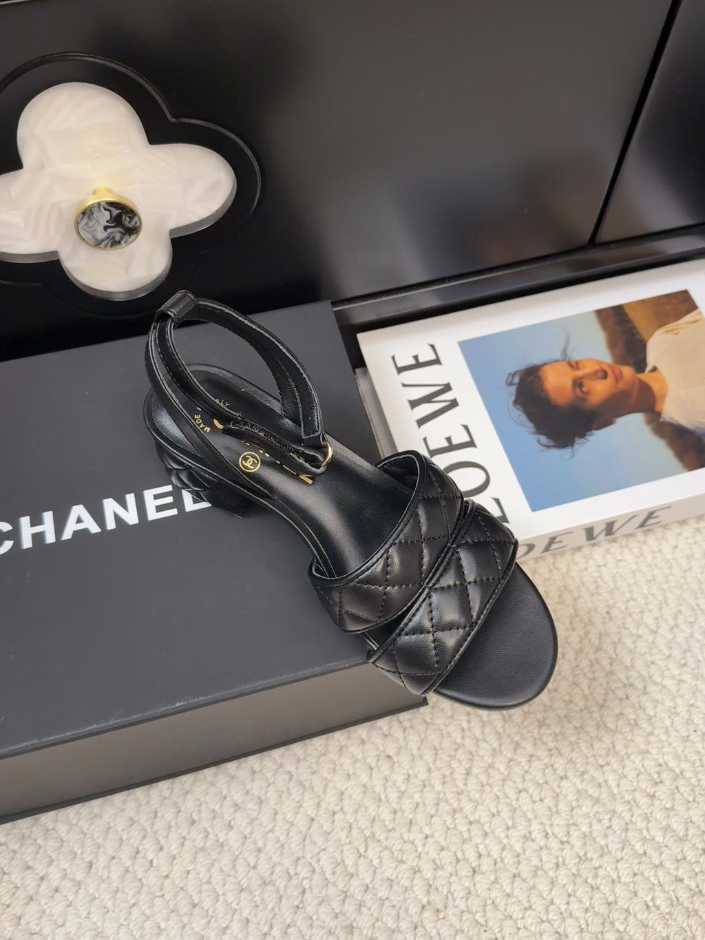 CHANEL 25C Sandal 45mm Open Heel Black Lambskin 233491