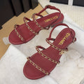 CHANEL THREE-STRAPS SANDALS IN JAM RED CALFSKIN WITH GOLD HARDWARE