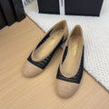 CHANEL 25 Ballet Flat Beige Black Raffia