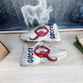GUCCI COUPLE TRAINER WHITE CALFSKIN WITH LIP ICON