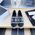 CHANEL ESPADRILLES PLATFORM IN WHITE MIX BLACK TWEED