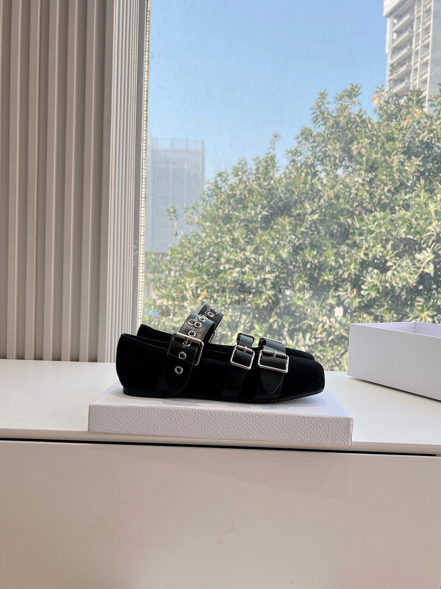 DIOR PUNK BALLET FLAT IN BLACK SUEDE AND SUPPLE CALFSKIN