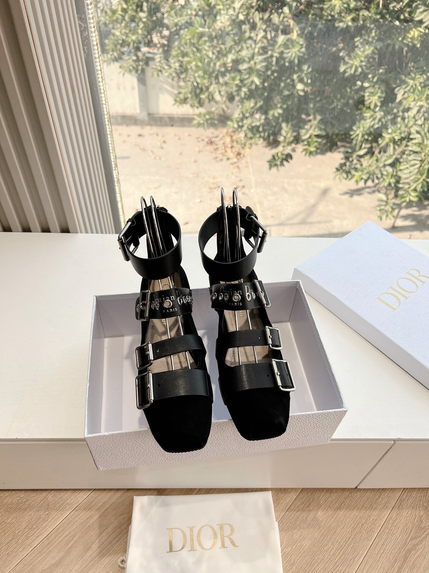 DIOR PUNK BALLET FLAT IN BLACK SUEDE AND CALFSKIN