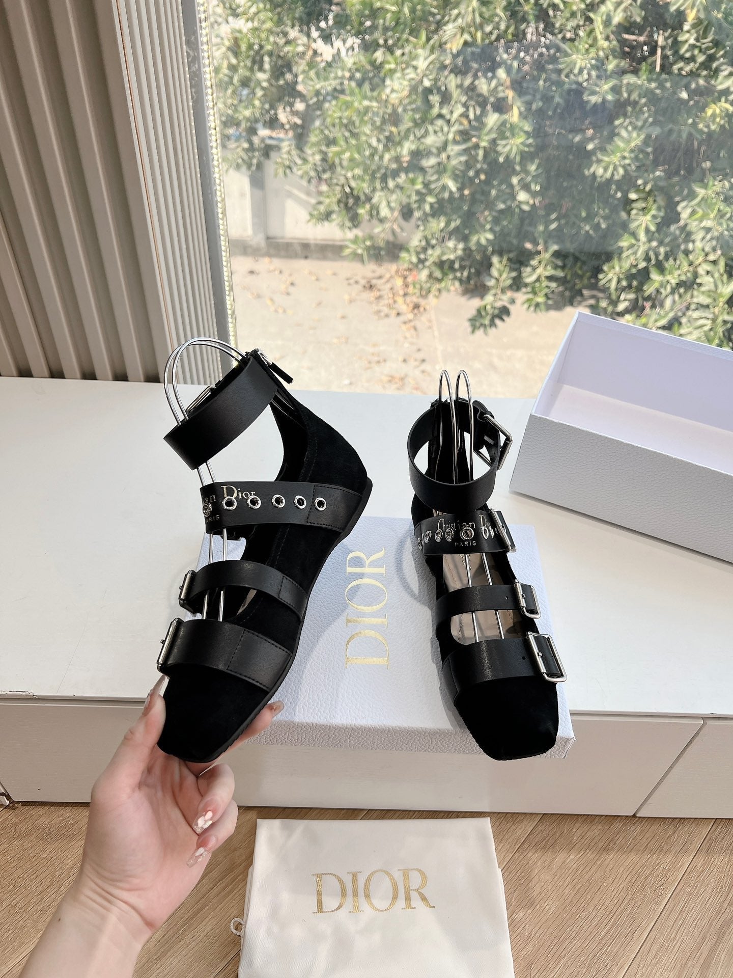 DIOR PUNK BALLET FLAT IN BLACK SUEDE AND CALFSKIN