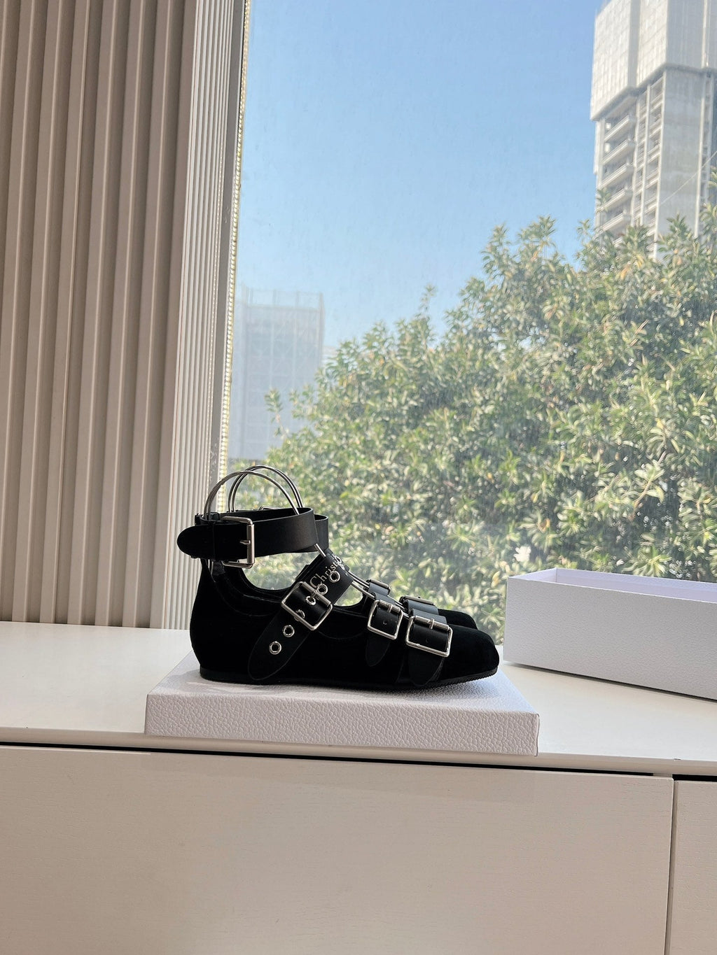 DIOR PUNK BALLET FLAT IN BLACK SUEDE AND CALFSKIN