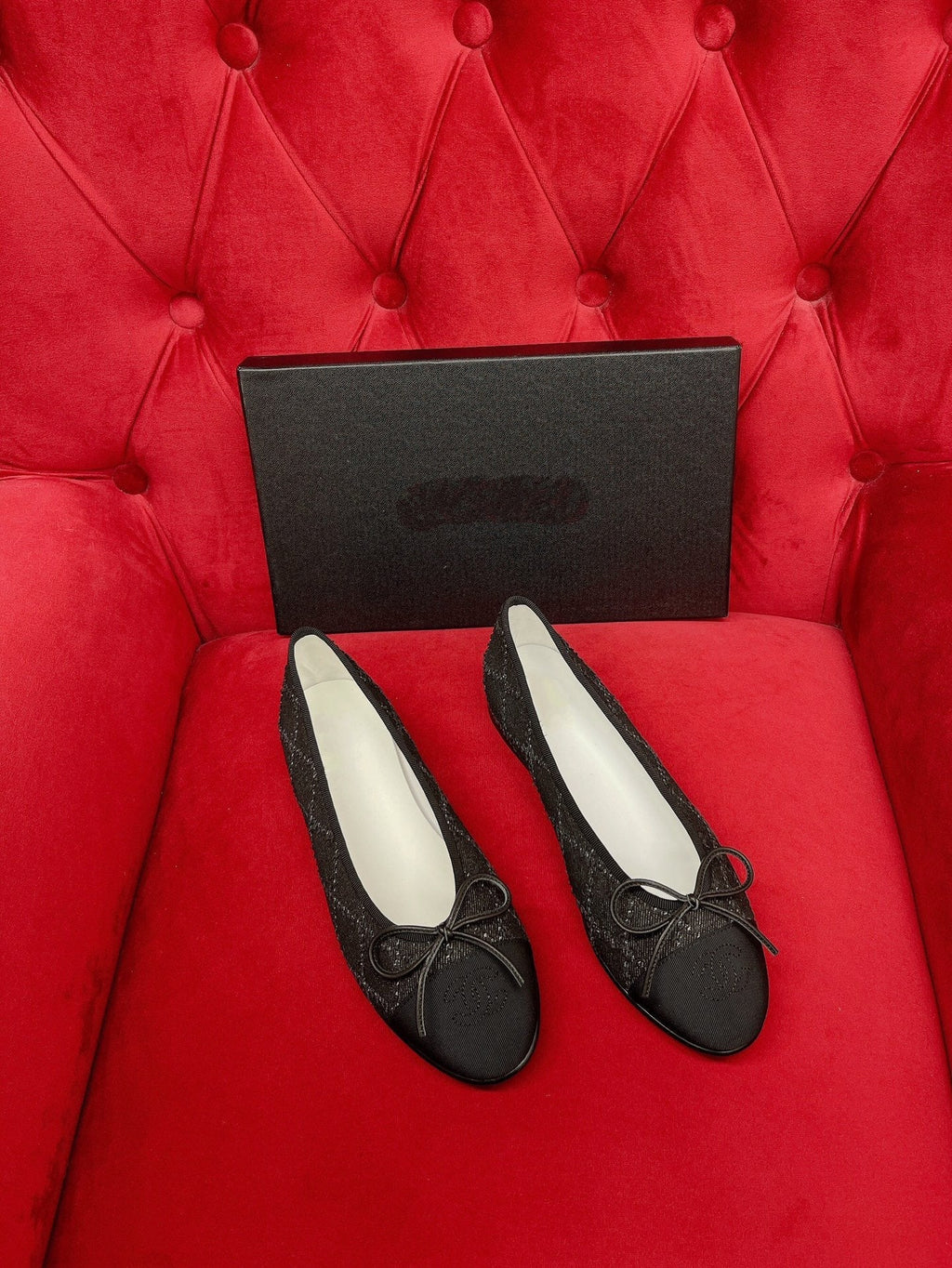 CHANEL ballet flat black denim grosgrain