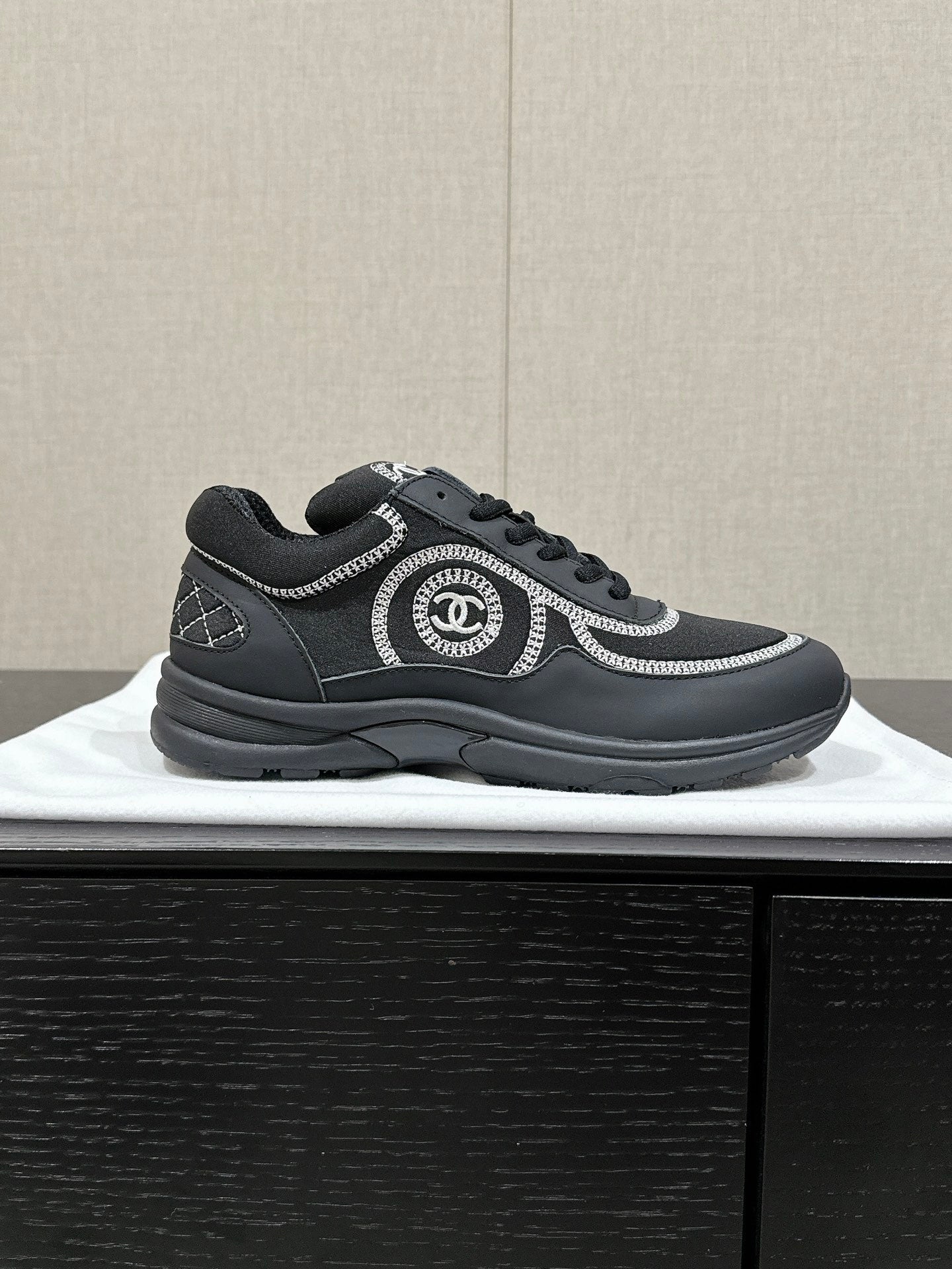 CHANEL CLASSIC TRAINER IN BLACK FABRIC