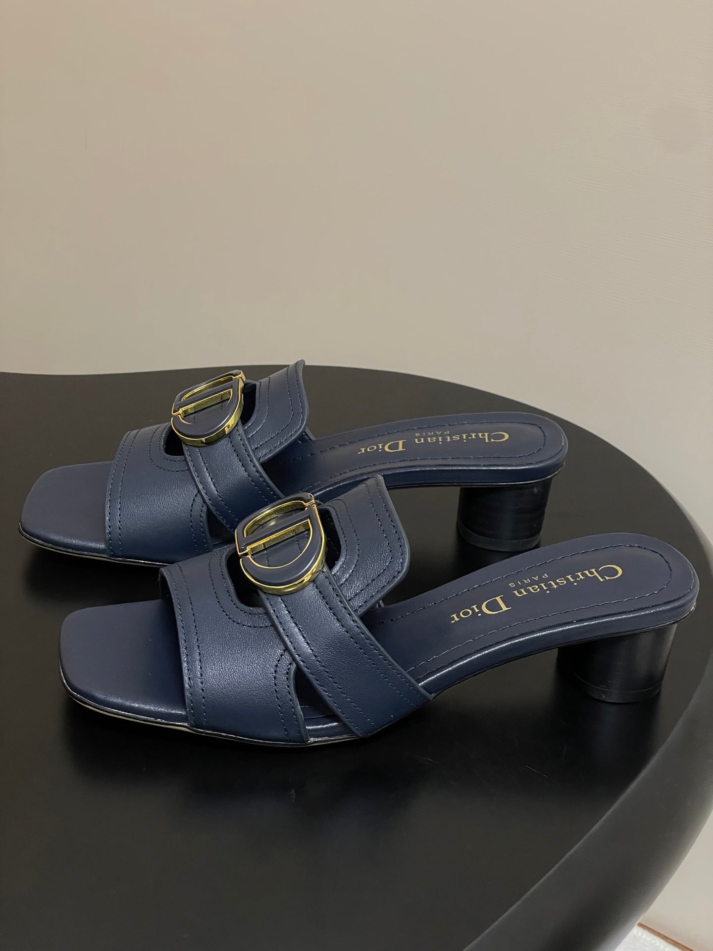 DIOR HIGH HEEL CLASSIC MONTAIGNE 40 MM 25S IN MIDNIGHT BLUE LAMBSKIN WITH CD LOGO