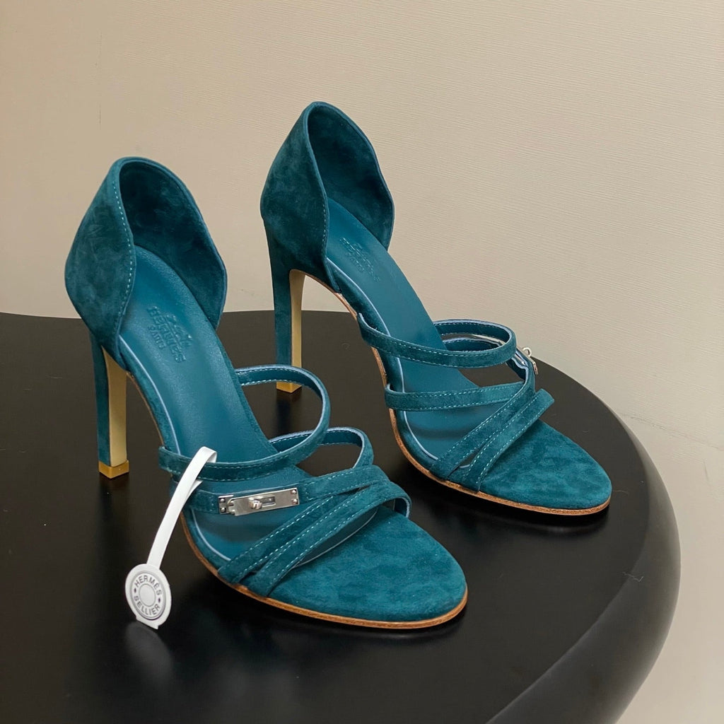 HERMES 25S HIGH-HEEL SANDAL 105 MM IN DARK BLUE SUEDE