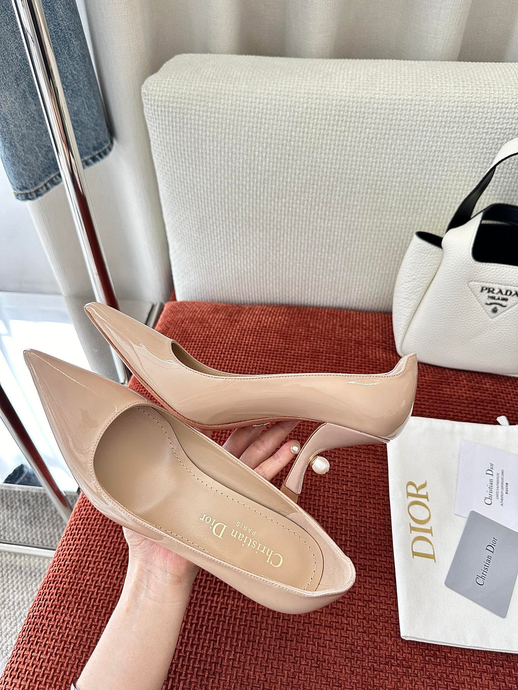DIOR TRIBALES HIGH HEELS 80 MM 25S IN BEIGE GLOSSY LEATHER