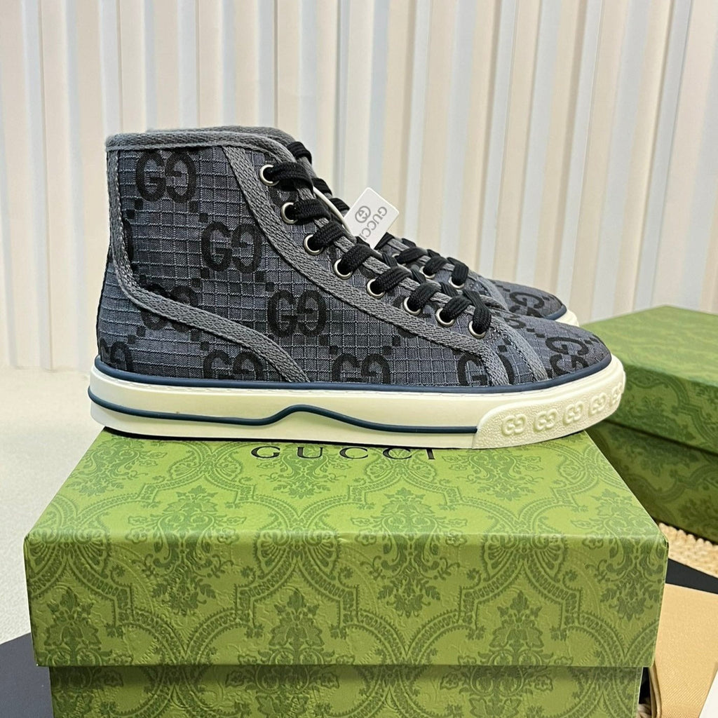 GUCCI Tennis 1977 High Top Sneaker  Black Grey Caro