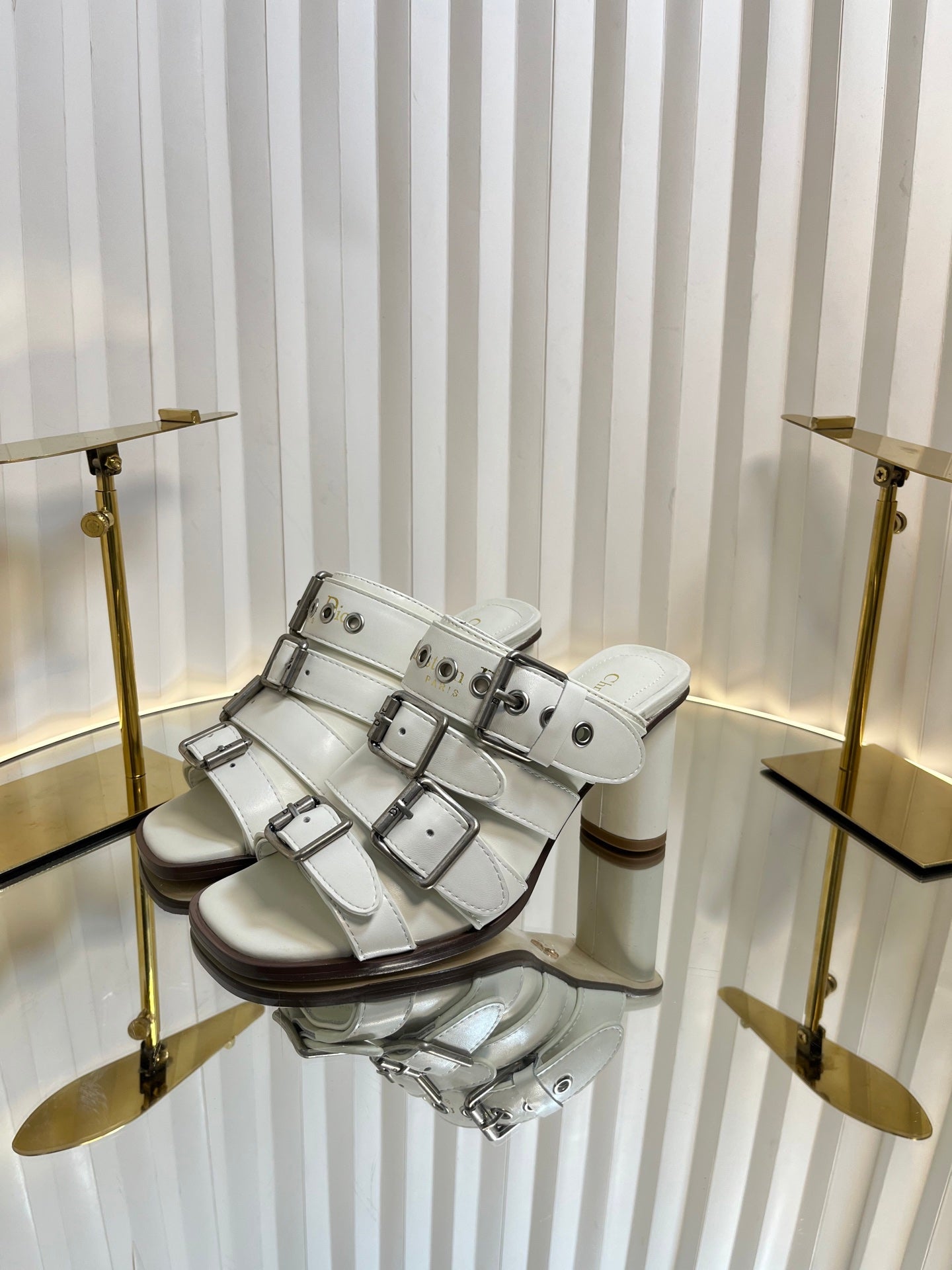 DIOR PUNK HEEL SLIDES 25S 80MM IN WHITE CALFSKIN