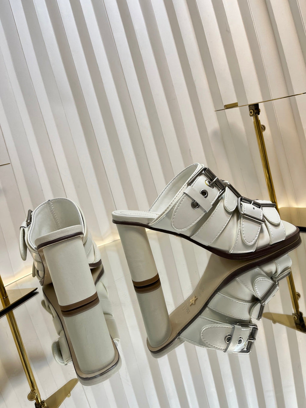 DIOR PUNK HEEL SLIDES 25S 80MM IN WHITE CALFSKIN