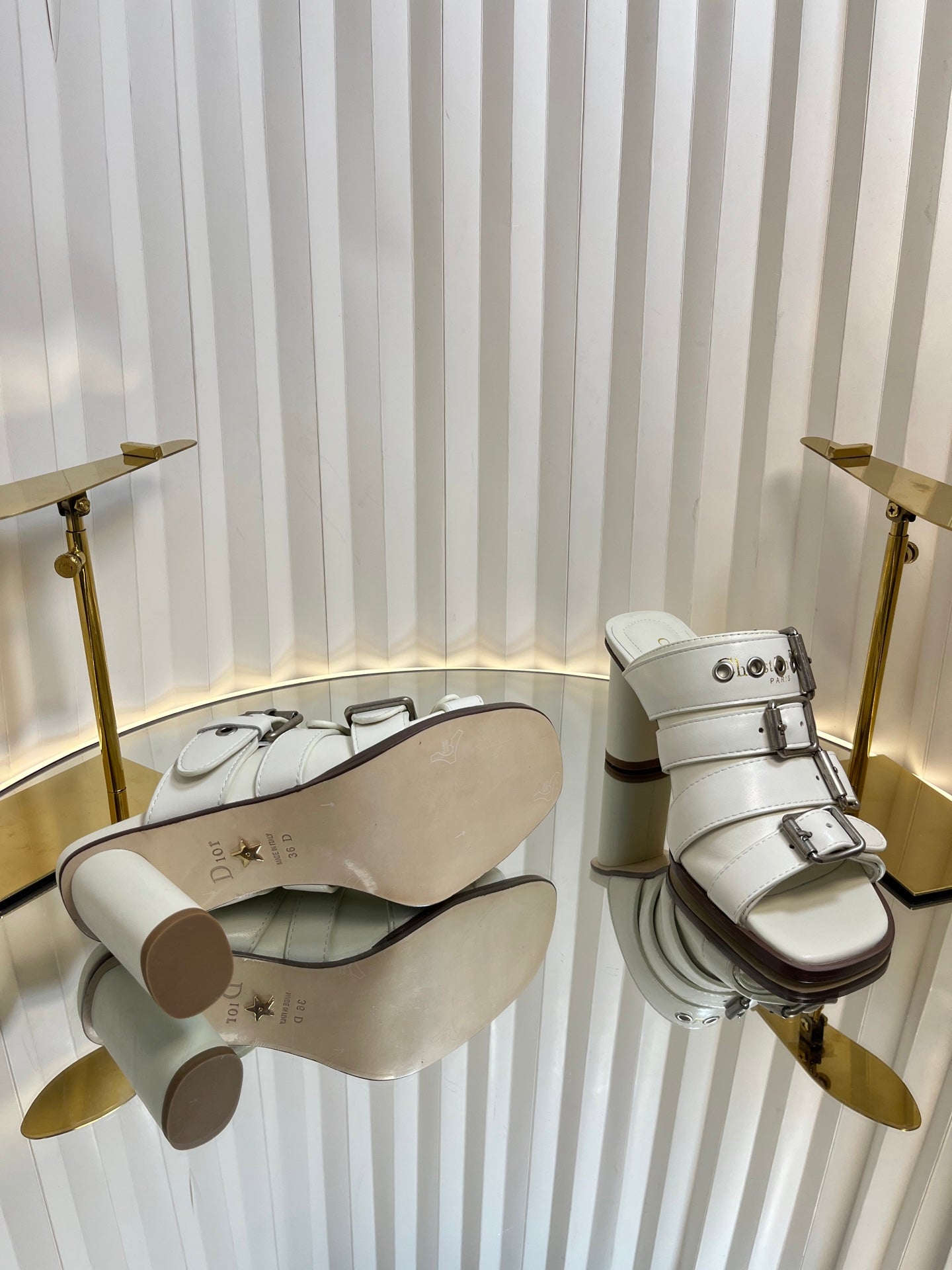 DIOR PUNK HEEL SLIDES 25S 80MM IN WHITE CALFSKIN