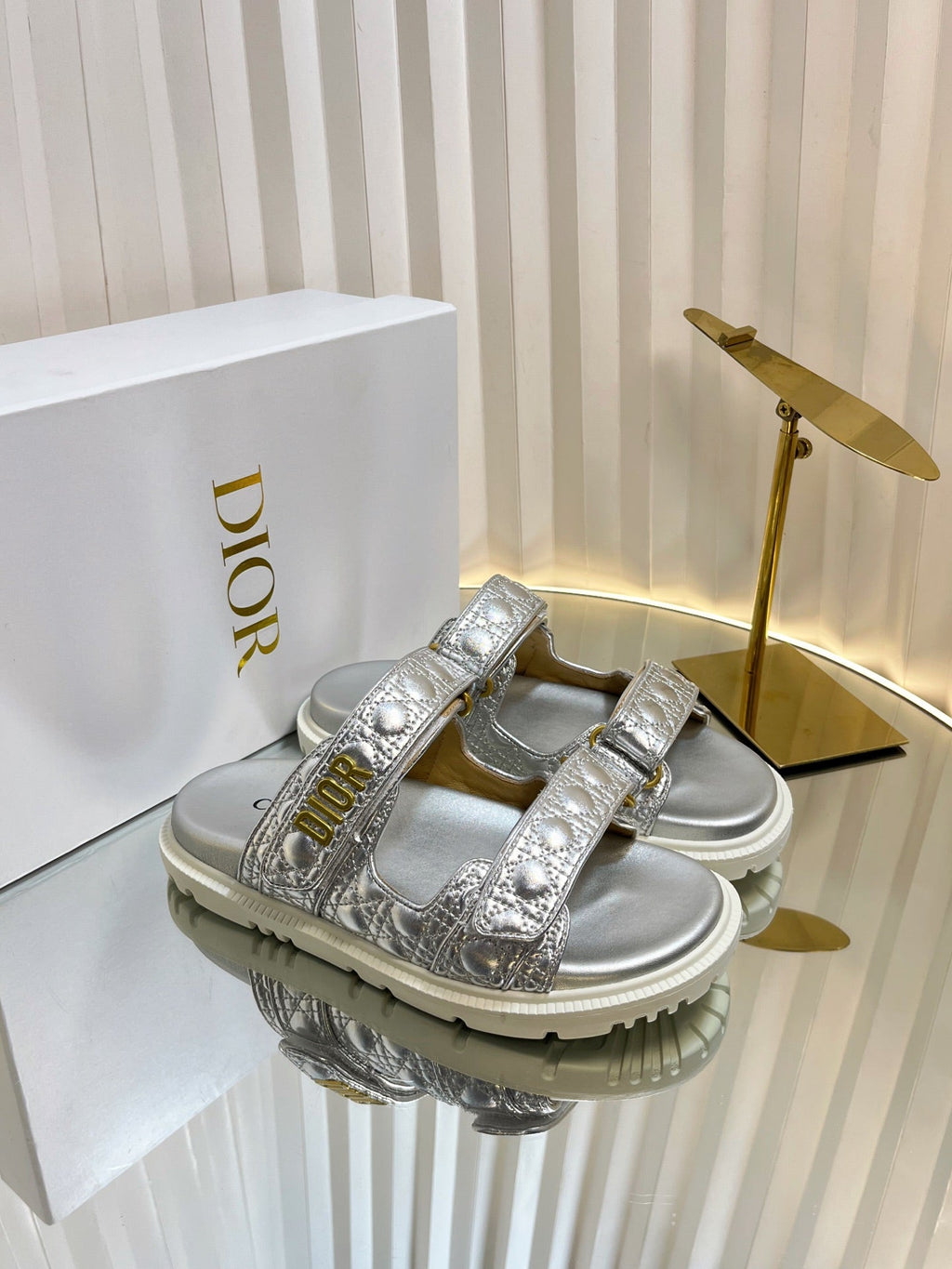 DIOR ACT SLIDES 25MM IN SILVER PATENT CALFSKIN