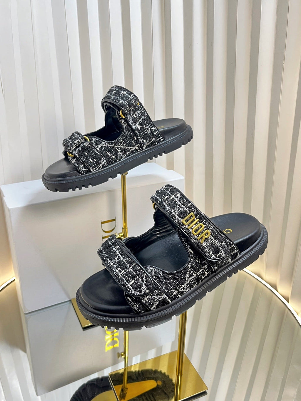 DIOR ACT SLIDES 25MM IN BLACK TWEED