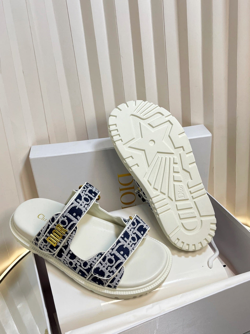 DIOR ACT SLIDES 25MM IN NAVY BLUE TWEED