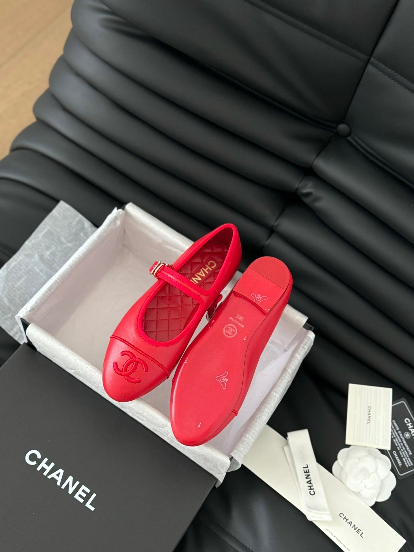 CHANEL MARY JANE SHOES IN ROSE RED LAMBSKIN