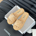 CHANEL Double C  New Butterfly Button Slippers Yellow Cream Lambskin