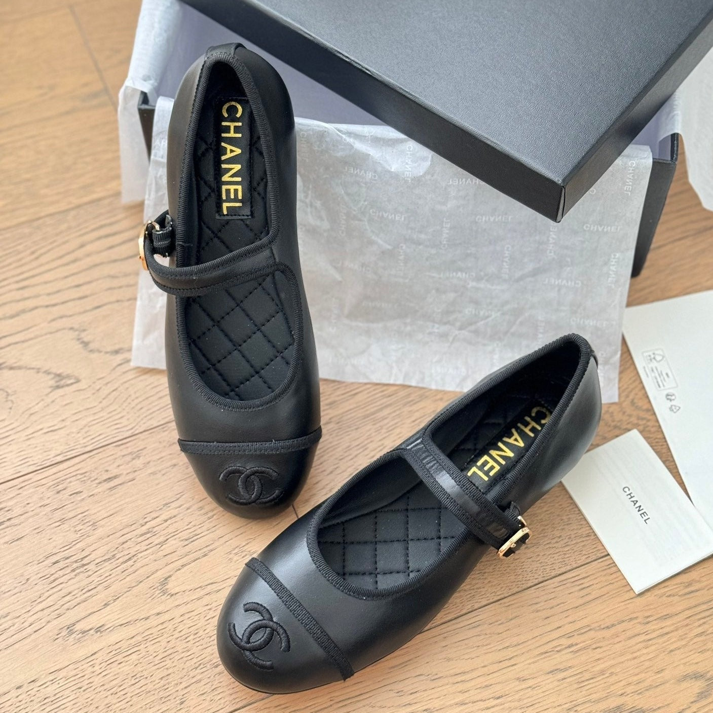 CHANEL Double C Marry Jane Shoes Black Lambskin