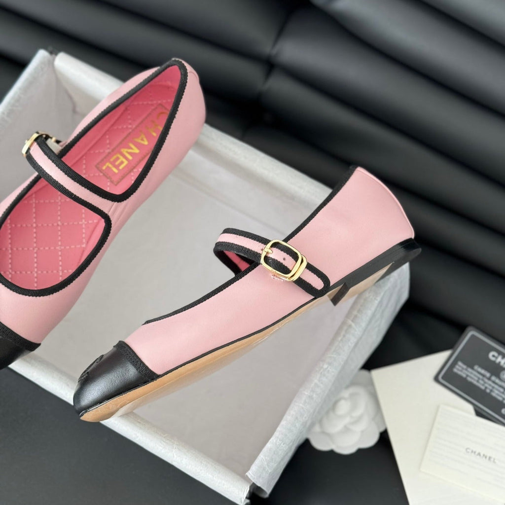 CHANEL Double C Marry Jane Shoes Light Pink Lambskin