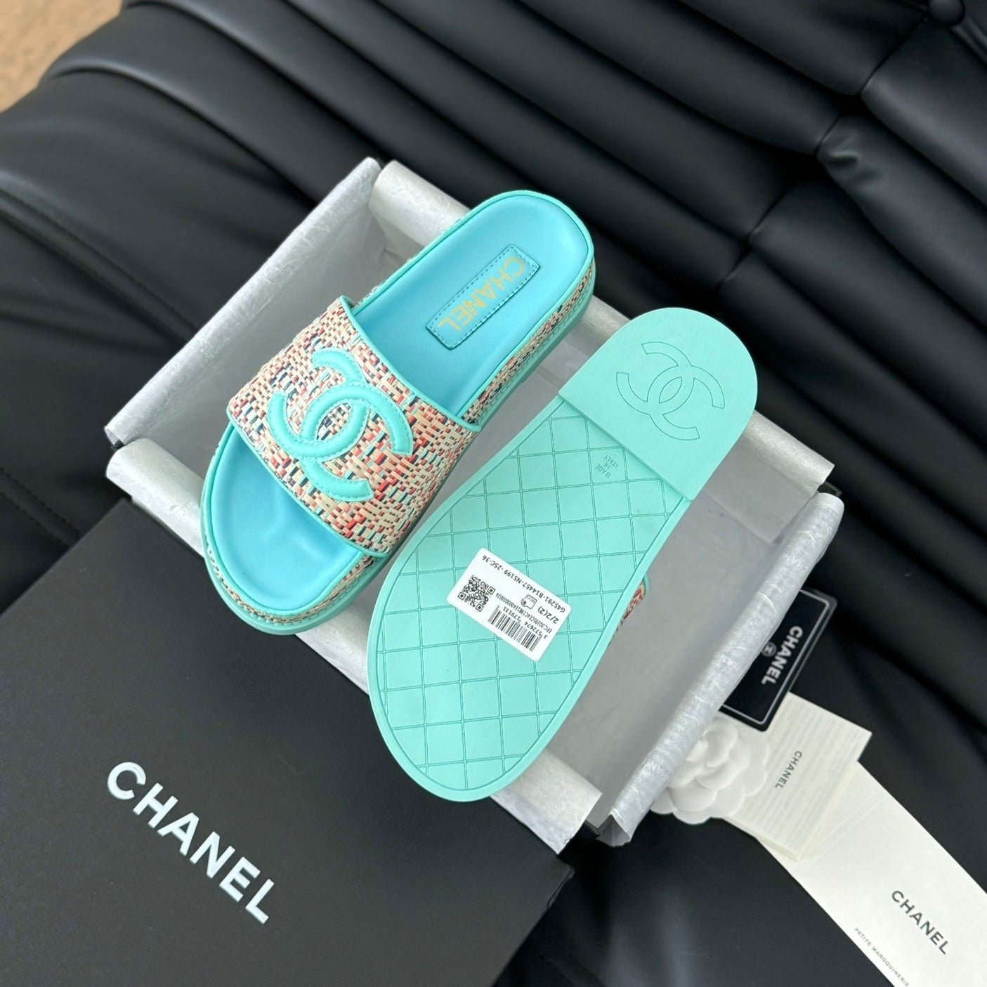 CHANEL Slippers Sheepskin Azure Blue