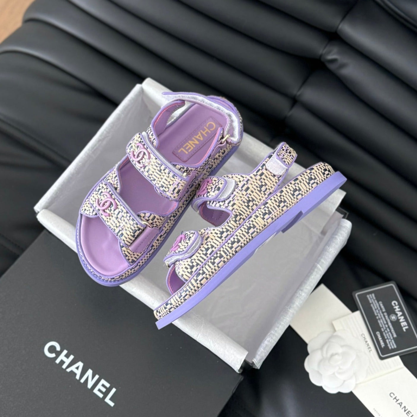 CHANEL Dad Sandals Sheepskin  Heather Purple