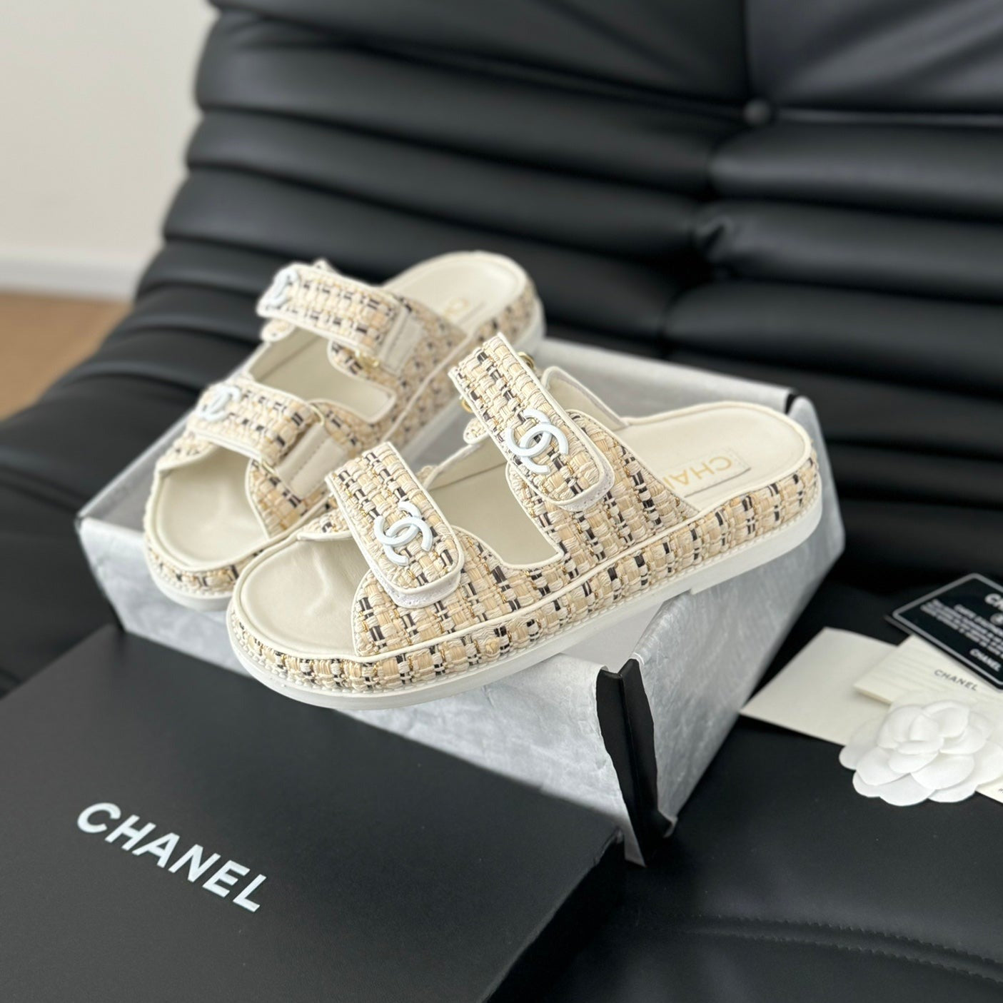 CHANEL Mule Sandals Sheepskin  Beige Cream
