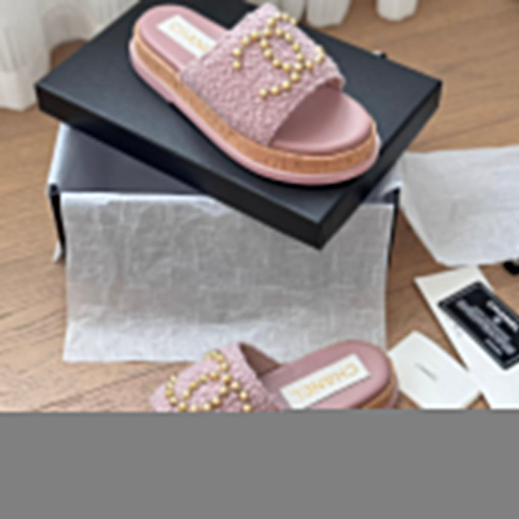 CHANEL Slippers Platform Lambskin Turkish Rose