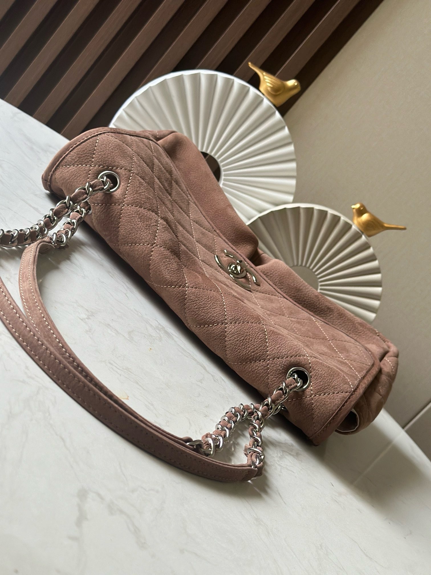 CHANEL 25S FLAP BAG 34 IN BROWN SUEDE
