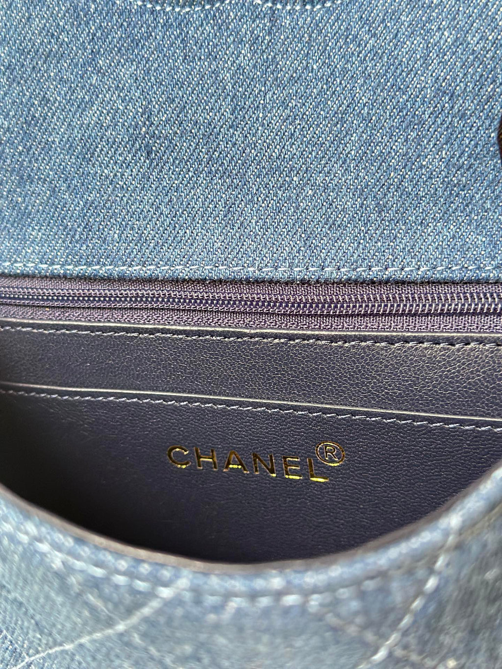 CHANEL 25S MINI FLAP BAG 18 IN BLUE DENIM WITH GOLD HARDWARE
