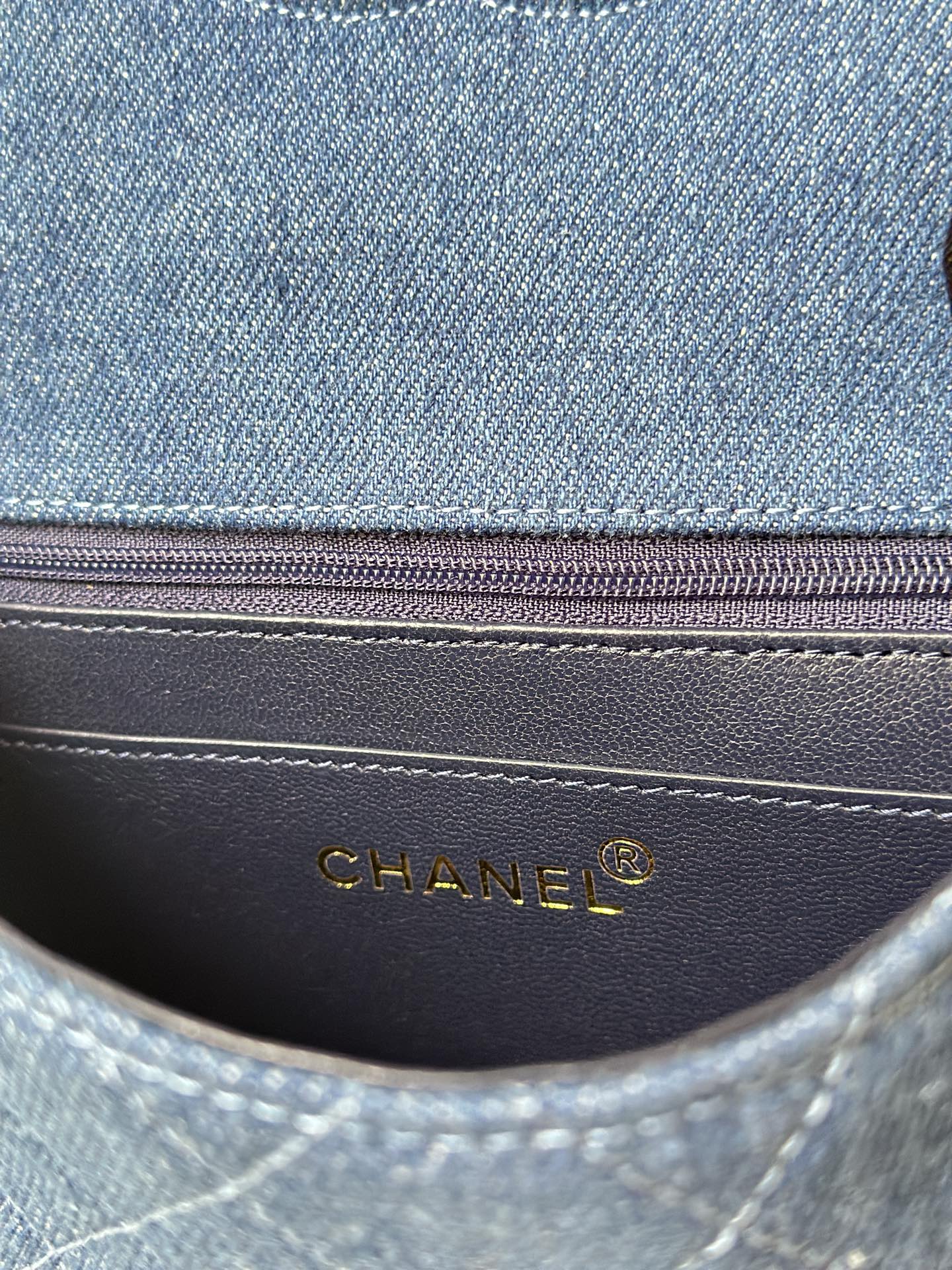 CHANEL 25S MINI FLAP BAG 18 IN BLUE DENIM WITH GOLD HARDWARE