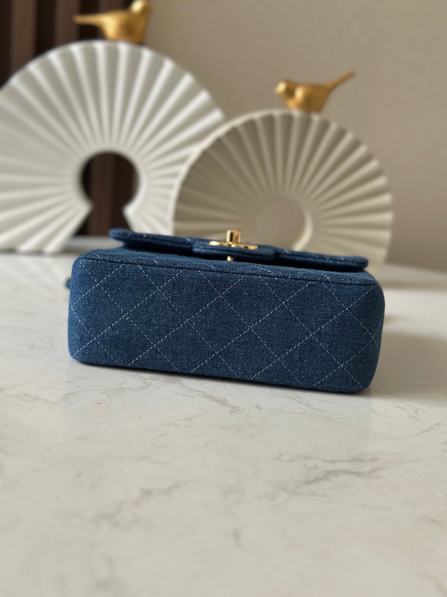 CHANEL 25S MINI FLAP BAG 18 IN BLUE DENIM WITH GOLD HARDWARE
