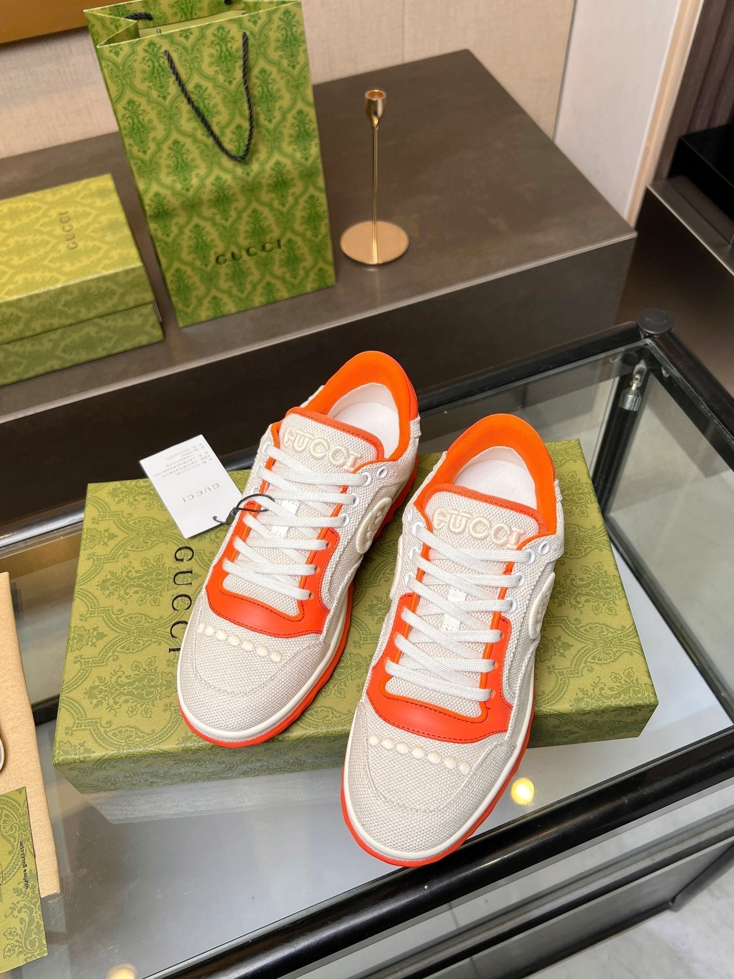 GUCCI MAC80 TRAINER CREAMY WHITE AND ORANGE CALFSKIN