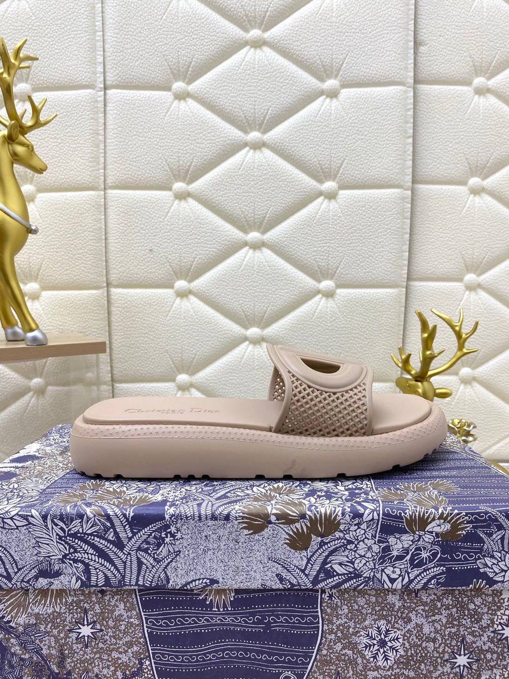 DIOR FLAT SLIDES 25S IN BEIGE TPU