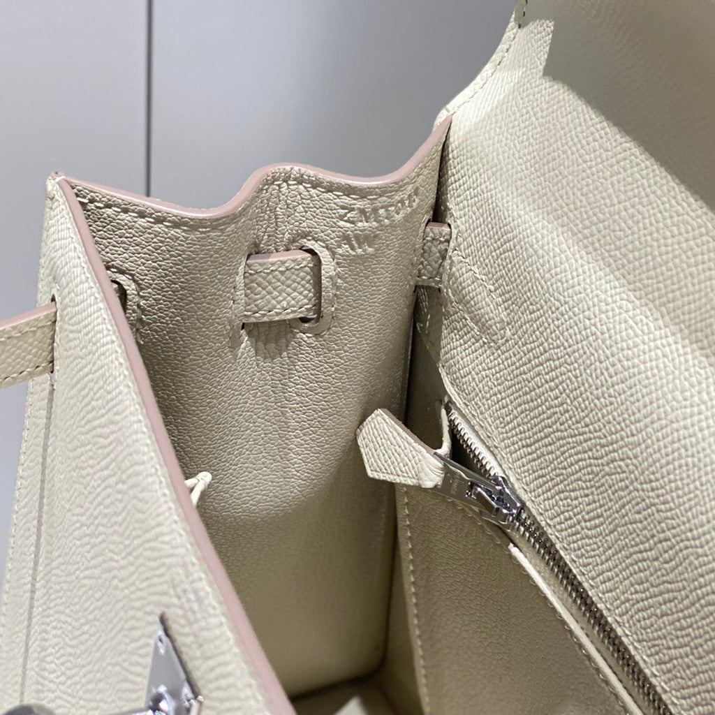 HERMES KELLY 25CM IN NATA EPSOM CALFSKIN SILVER HARDWARE
