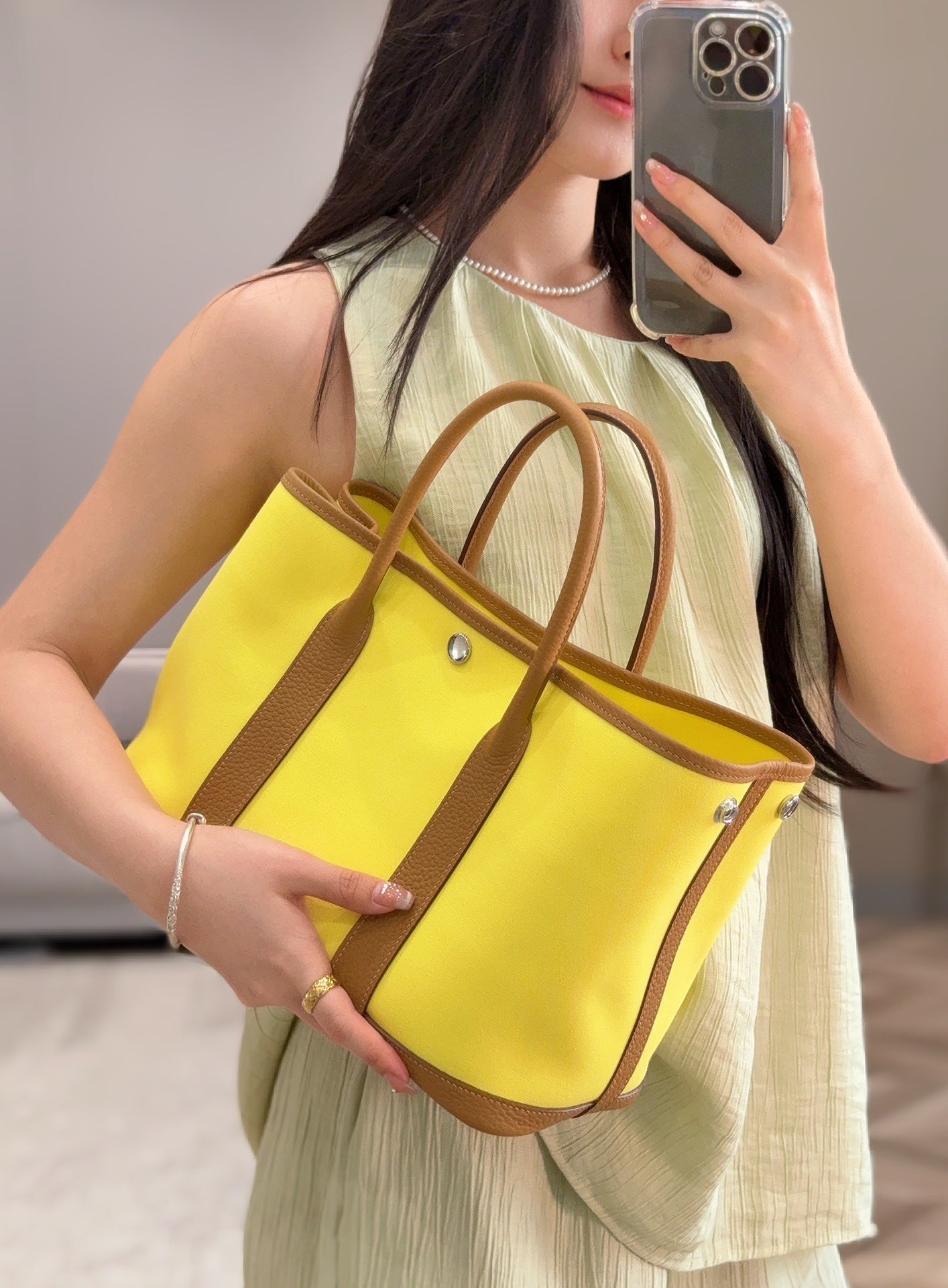 HERMES GARDEN PARTY 30CM IN YELLOW TOILETS COTTON CANVAS AND BEIGE MARFA CALFSKIN